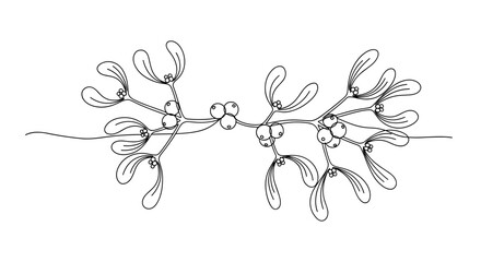 Mistletoe outline illustration in black and white design  
