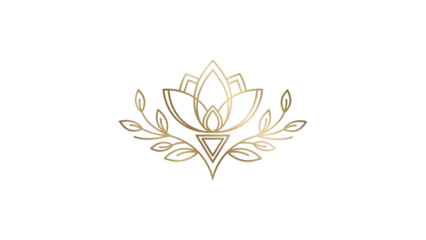 Minimalist Gold Outline Floral Emblem – Geometric Petal & Leaf Line Art in Ultra-Detailed 8K Metallic Style