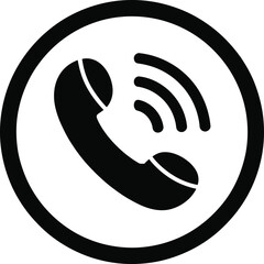 Ringing telephone icon in a circle symbol for communication call