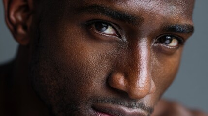 Obraz premium Close-up Portrait of Black Man with Smooth Skin Texture Capturing Natural Beauty and Strong Expressions