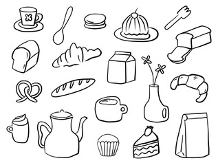 Hand drawn doodle cafe and coffee shop elements.