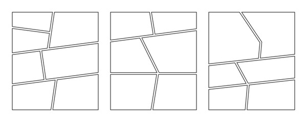 Set of collage grid manga comic storyboard layout panel blank template. Empty page frame for comic book, photo collage, poster,