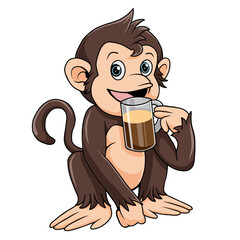 Charming Monkey Character Sipping Coffee from a Mug