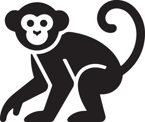 Cute Monkey Silhouette Clipart – Playful Black Cartoon Primate Vector Icon on White Background