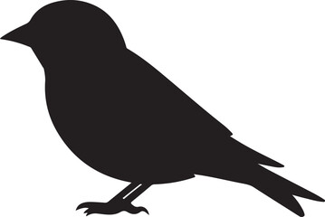 Small Bird Silhouette Clipart – Simple Black Sparrow Songbird Vector Icon on White Background