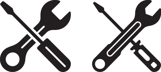 crossed wrench and screwdriver icon vector, construction, repair, maintenance tools icon vector illustration
