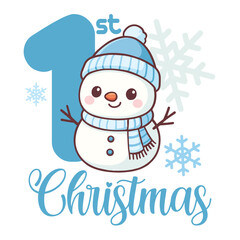 My First Christmas snowman for boy, with number and snowflakes