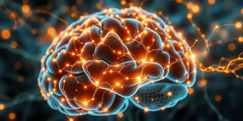 Dynamic visualization of glowing synaptic connections and neural pathways, illustrating intricate mental processes and cognitive function,  deep learning,  mental process