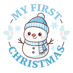 My First Christmas snowman for boy, round frame with snowflakes