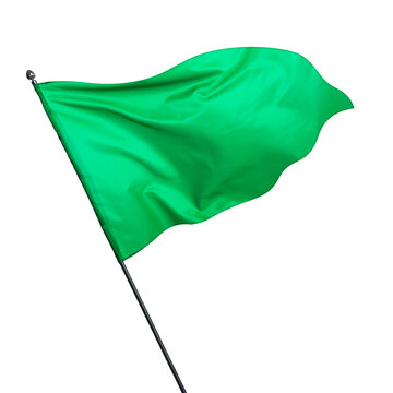 Triangular green flag fluttering on white background