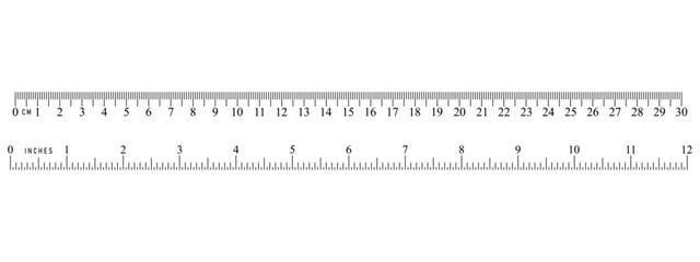 Ruler scale with markings 30 centimeters 12 inches length measuring tool Metric Calibration grid