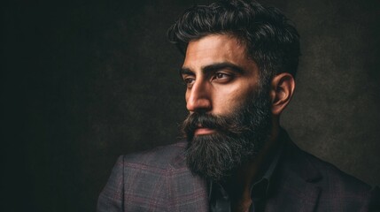 Portrait of a Middle Eastern Man with a Well-Groomed Beard in Editorial Style Setting