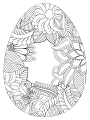 Fototapeta premium Simple Easter egg illustration decorated with a delicate and clean outline pattern of daisy flowers perfect for coloring pages