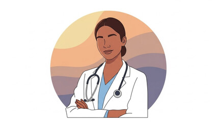 Fototapeta premium Confident female doctor avatar portrait with stethoscope symbolizes dedicated healthcare and medical professionalism