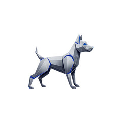 Obraz premium A geometric, low-poly style illustration of a dog in shades of silver and gray, accented with blue lines.
