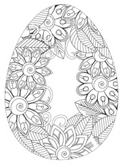 Simple Easter egg illustration decorated with a delicate and clean outline pattern of daisy flowers perfect for coloring pages
