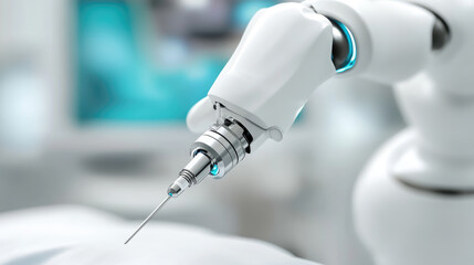 A high-tech robotic hand is skillfully performing surgery on a patient while medical staff observe in a bright, modern operating room focused on precision care.