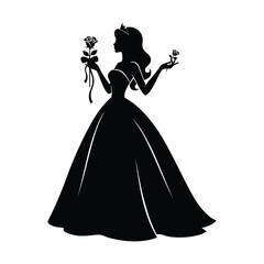 Elegant princess silhouette holding flowers in a ball gown silhouette