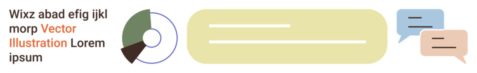 Obraz premium Data analysis, business communication, user training, content creation, infographic publishing, teamwork. Pie chart and dialogue bubbles with text area. Communication and business concepts