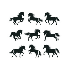 “Running Horse Silhouette Set – Wild Galloping Stallion Vector Collection”