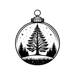 Christmas Ornament with Tree Inside silhouette  logo vector line art logo design
