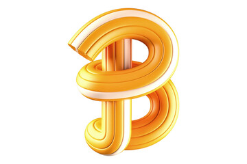 Modern tubular 3D striped script font letter B. High quality 3D rendering playful typography element.