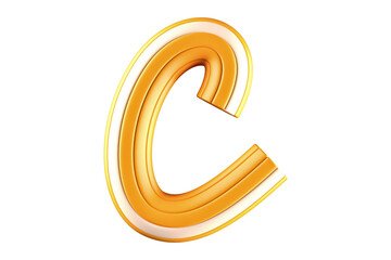 Monoline tubular alphabet letter C. High quality 3D rendering isolated graphic resource.