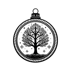 Christmas Ornament with Tree Inside silhouette  logo vector line art logo design
