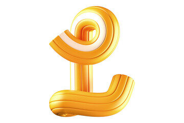 Noodle style letter L in yellow and white. High quality 3D rendering of a unique typography asset.