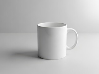 Obraz premium Simple white ceramic coffee mug on light background, copy space