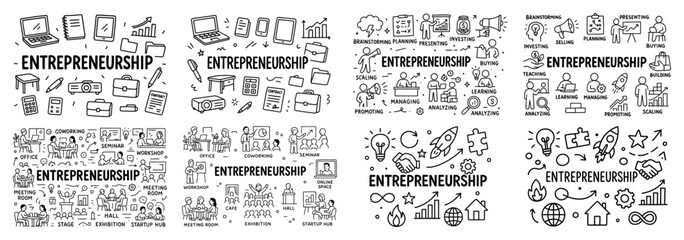 Entrepreneurship concept with business icons collection