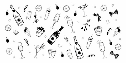 A playful arrangement of champagne cocktails citrus and celebratory elements