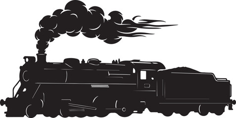 Black Silhouette of a Powerful Steam Train with Dramatic Smoke Trails locomotive engine on transparent background © Pixel With MH