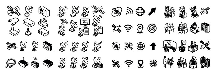 Satellite and communication icons set