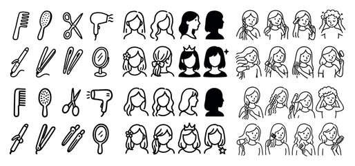 Hair styling tools and women icons