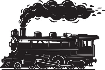 Silhouette of a vintage steam locomotive emitting a large plume of black smoke steam train engine on transparent background © Pixel With MH