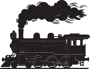 Silhouette of a vintage steam locomotive with billowing smoke steam train engine on transparent background © Pixel With MH