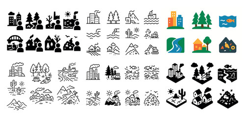 Fototapeta premium Diverse nature and urban icon set