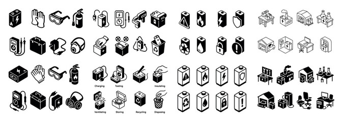 Monochrome icon set: technology and recycling