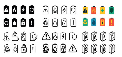 Battery icons with symbols and alerts