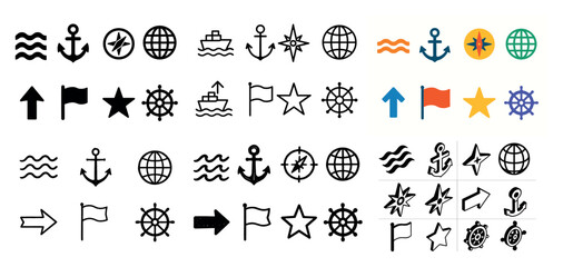 Naklejka premium Nautical icons set: anchors and ships