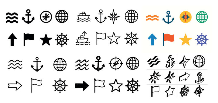 Nautical icons set: anchors and ships