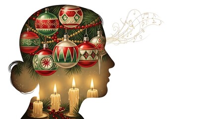 Festive holiday spirit fills a human mind with joyous Christmas music and warm candlelight