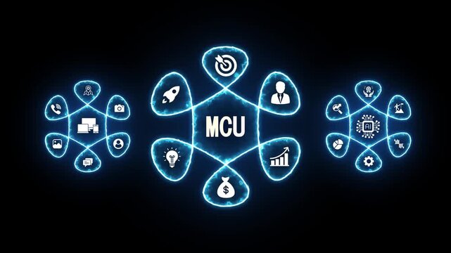 M C U Artificial Intelligence Network Digital Connection Business Technology Concept Futuristic Glowing Icons Data Analysis Growth Strategy Innovation Success
