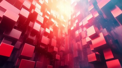 Abstract red geometric cubes background for breaking news alert and digital technology intros featuring futuristic 3d block tunnel - Powered by Adobe
