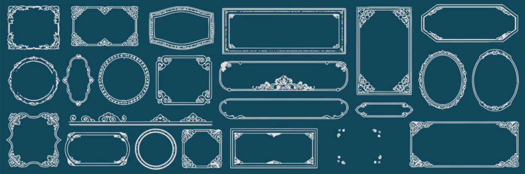 Elegant Vintage Ornamental Frame Set for Design Projects and Invitations