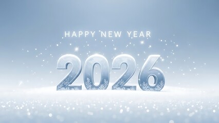 Happy New Year 2026 with Sparkling Snowflakes and Frosty Numbers