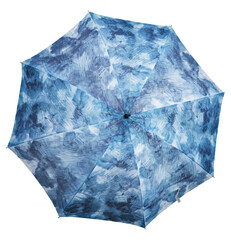 Angled View Of Abstract Ocean Blue Watercolor Umbrella, Dynamic Swirling Brushstroke Design Across...