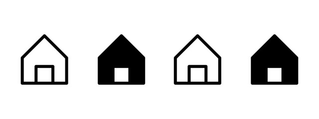 Simple Black and White House Home with Door Residence Mortgage Symbol or Website Homepage Button Badge Sign Icon Set. Vector Image.