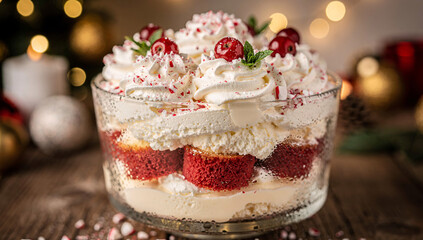 Christmas Cranberry Layer Cake with Pine Sprigs and Berries